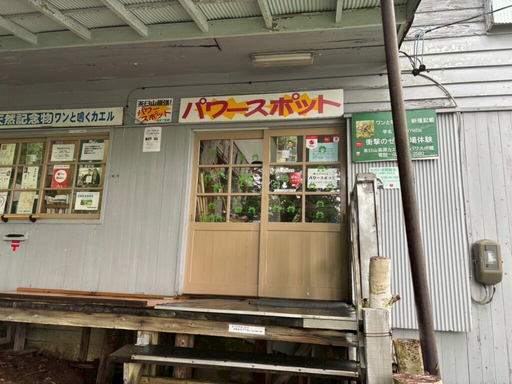 茶臼山最強パワースポット、カエル館入り口。天然記念物「ワンと鳴くカエル」がいた！