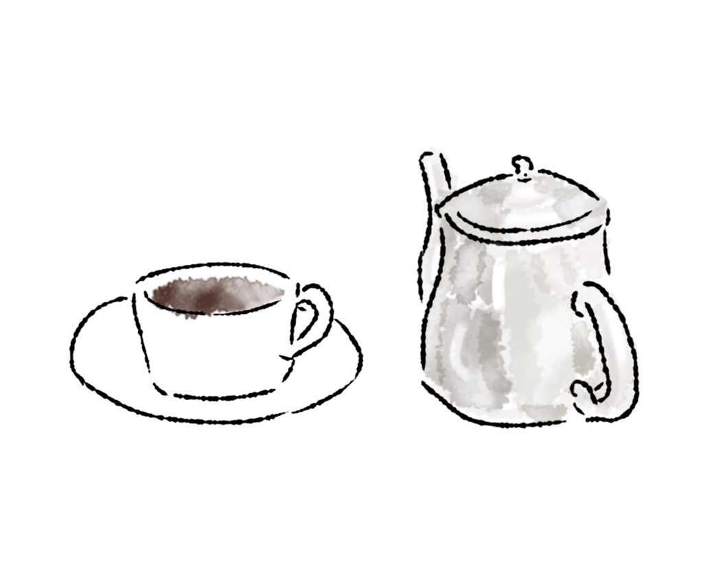 コーヒーとポットのイラスト画像