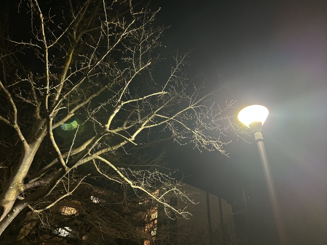 冬の夜の街灯