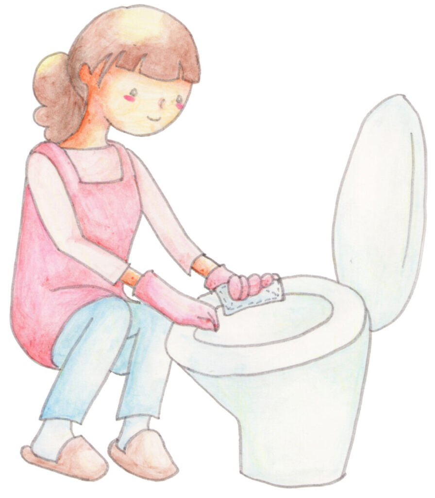 トイレ掃除をする女性ヘルパーのイラスト