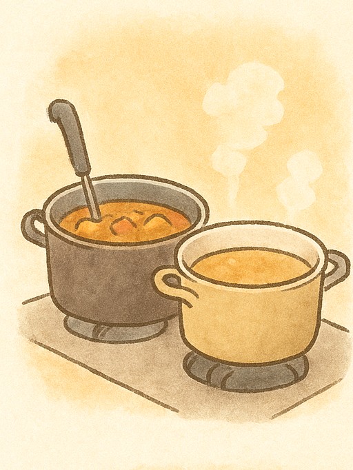 母娘二人暮らしで食事を別々に作ることに戸惑う母のイラスト