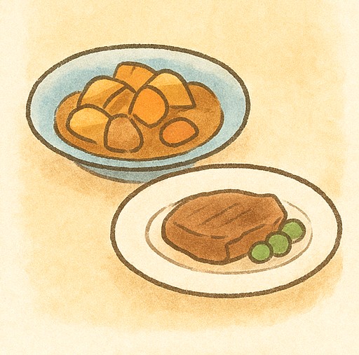 母娘二人暮らしで別々にごはんを作る台所のイラスト